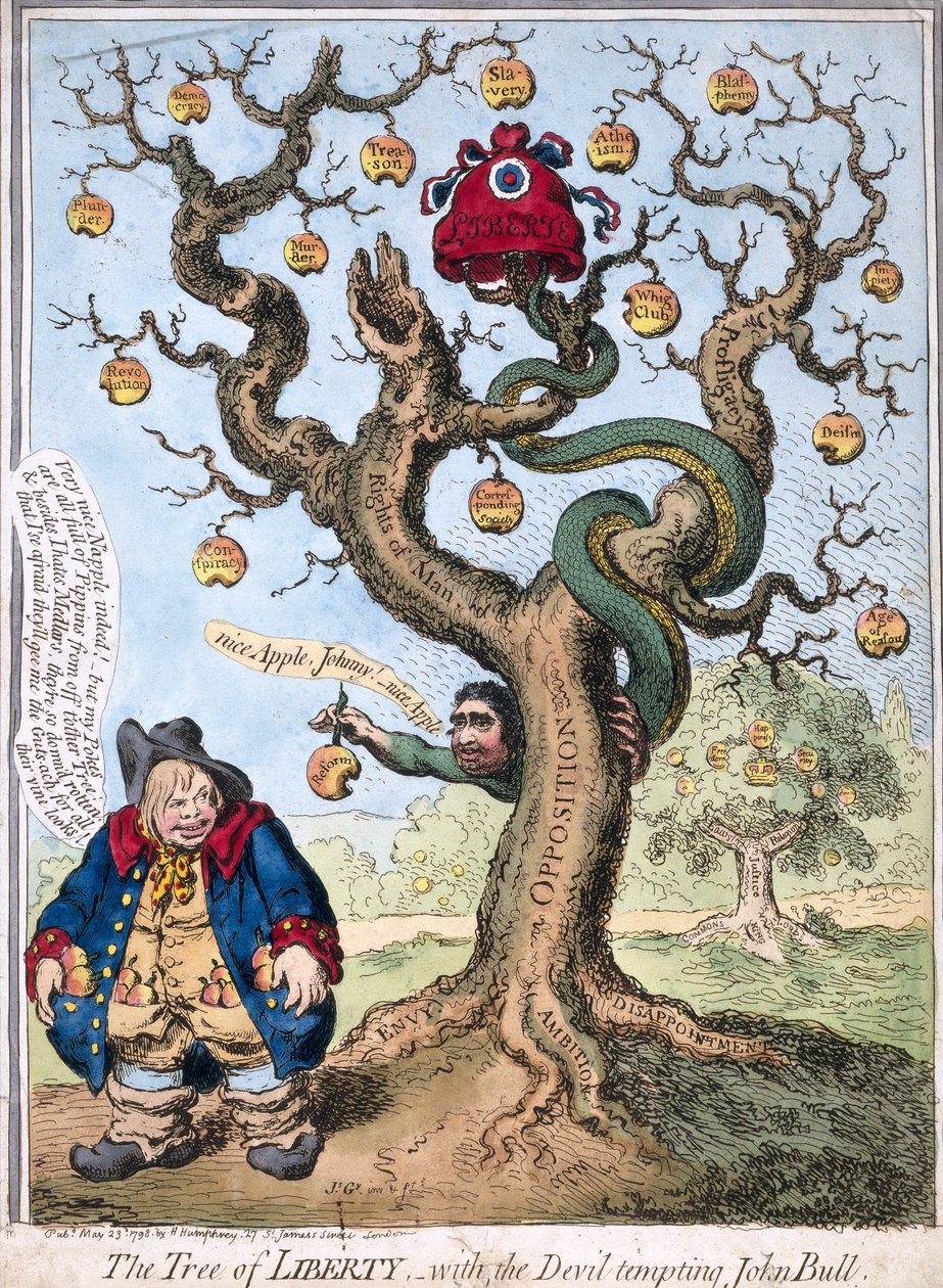 The Tree of Liberty with the Devil Tempting John Bull by James Gillray
