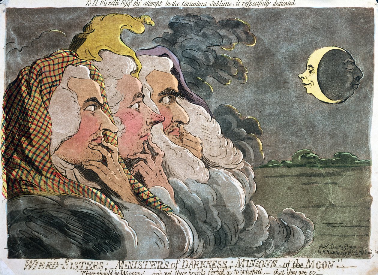 Weird Sisters; Ministers of Darkness; Minions of the Moon, published by Hannah Humphrey by James Gillray