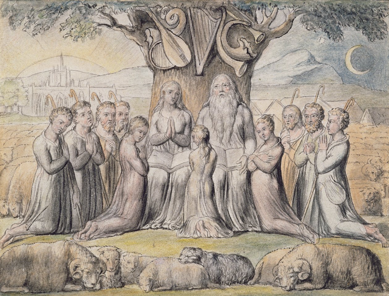 Illustrations from the Book of Job, pl.2 (page 1): Job and his Family, after William Blake (1757-1827) by James Thomas Linnell
