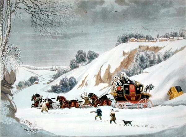 A Mail in Deep Snow, engraved by George Hunt by James (after) Pollard