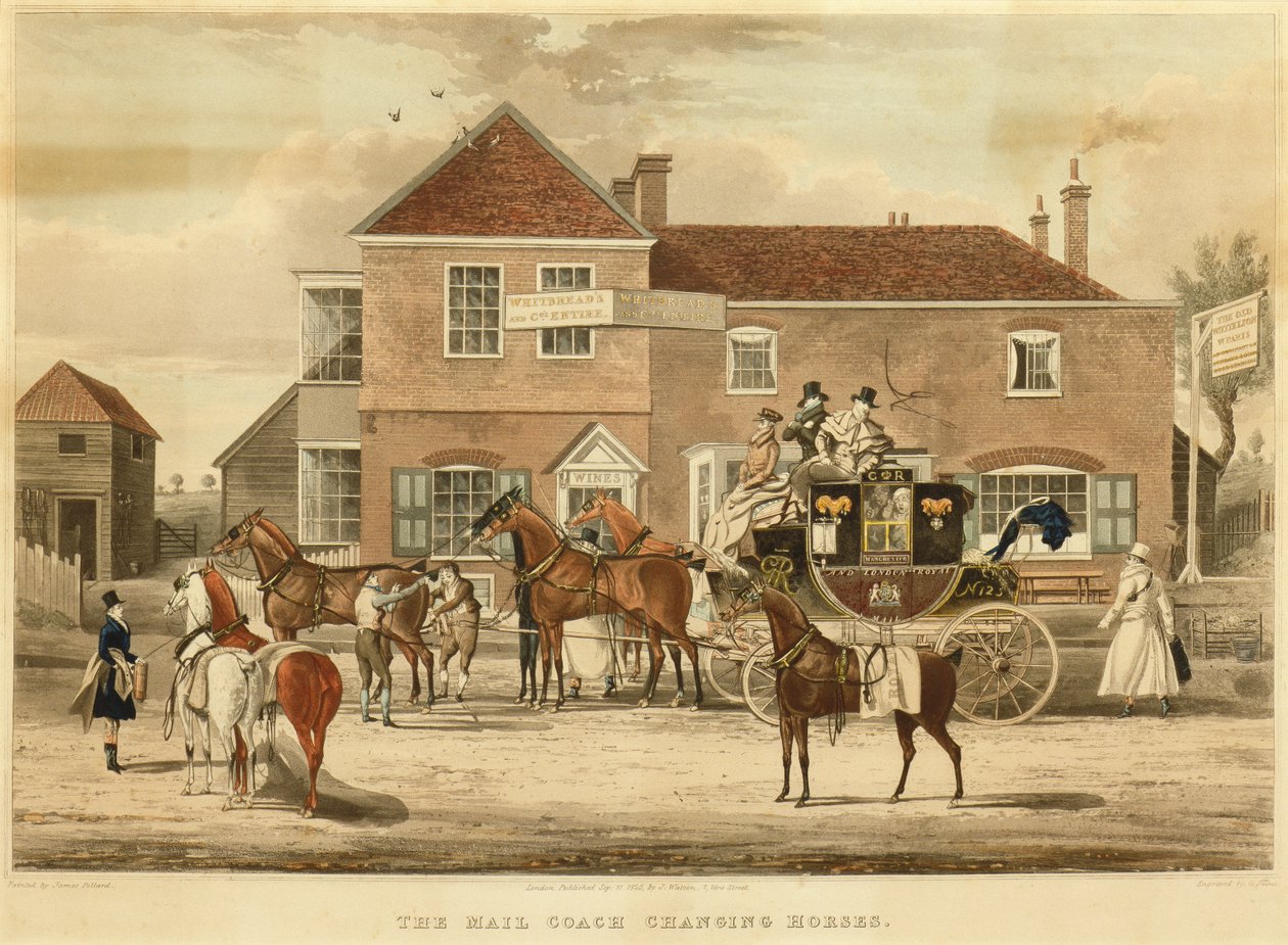 The Mail Coach Changing Horses by James (after) Pollard
