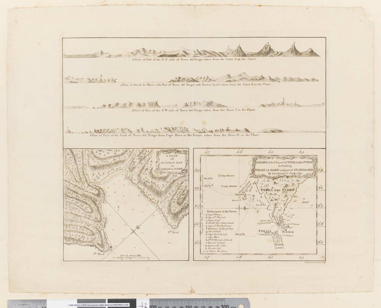 Four Profiles of the Coast of Terra del Fuego, a Plan of Success Bay in Strait le Maire, a Chart of the S.E. Part of Terra del Fuego by James Cook