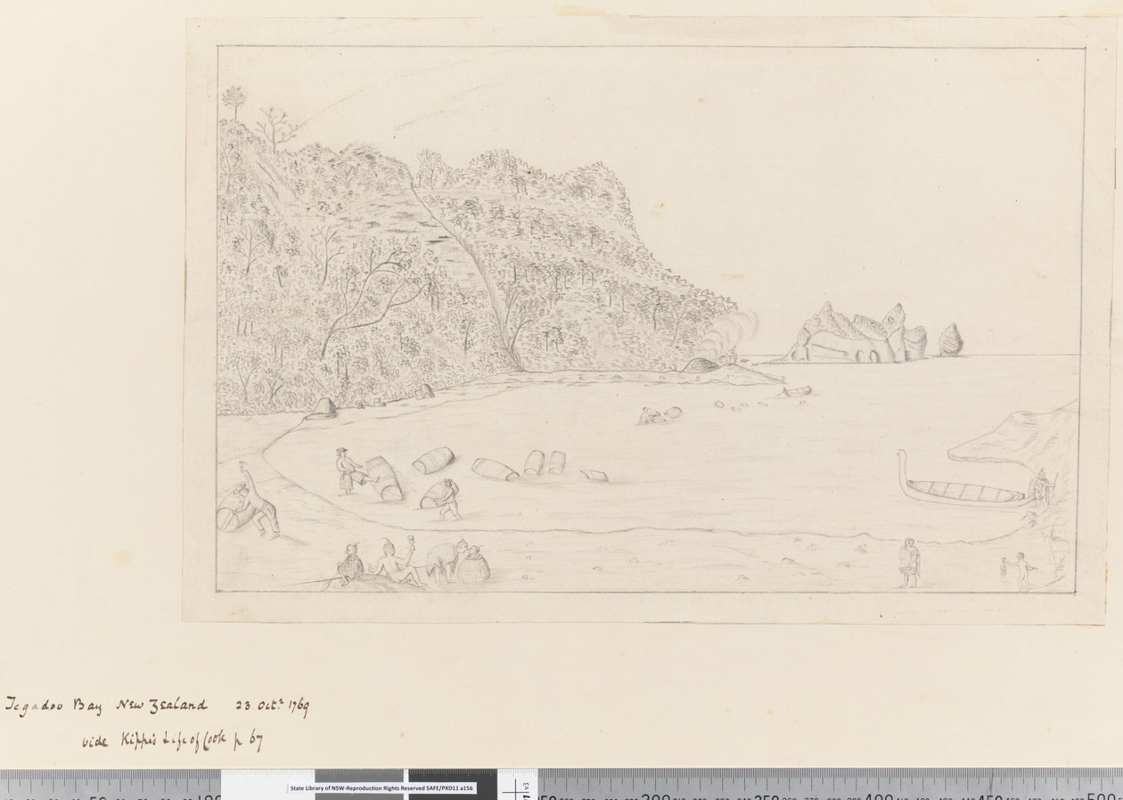 A View of the Watering Place Tegadoo Bay, New Zealand, 23 Oct 1769 by James Cook