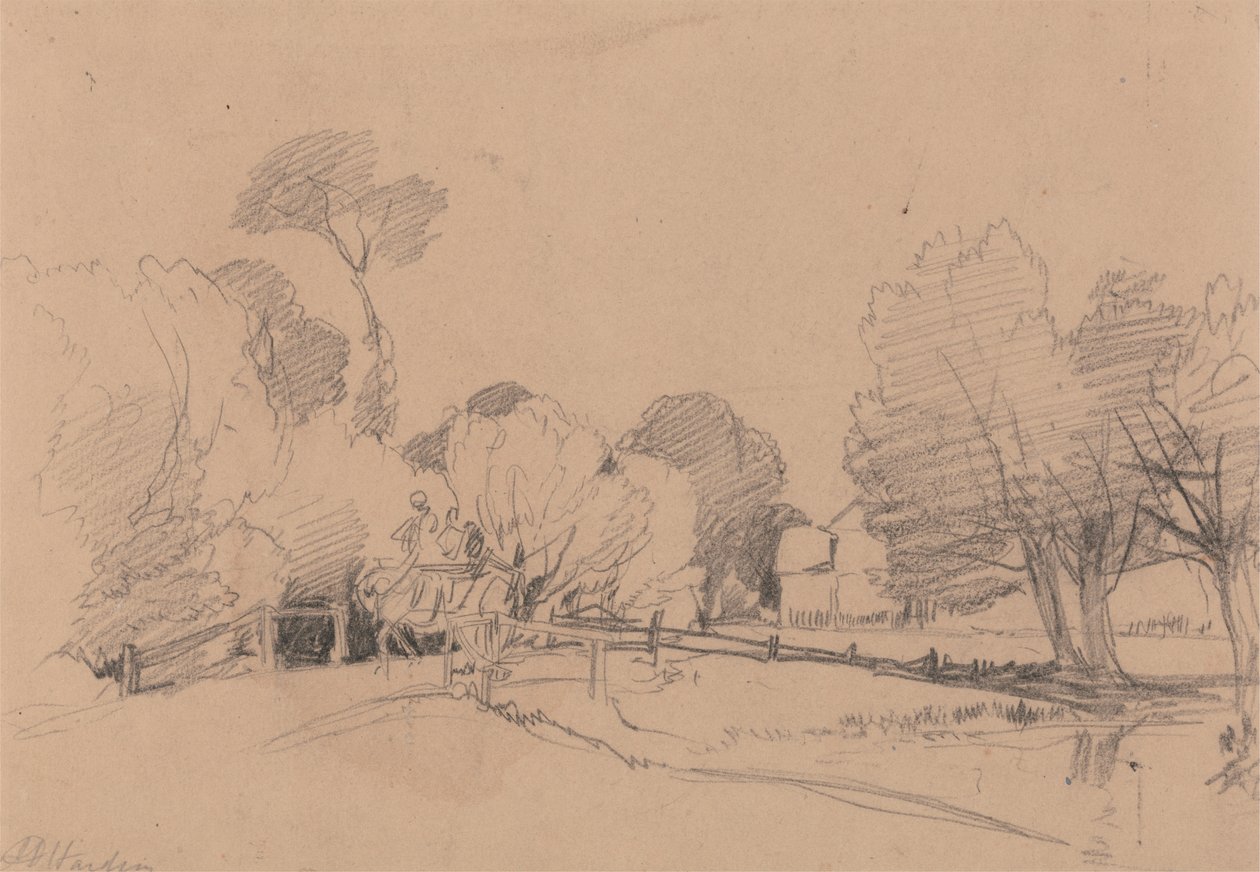 Willows by a Stream, Horse and Cart Crossing Bridge by James Duffield Harding