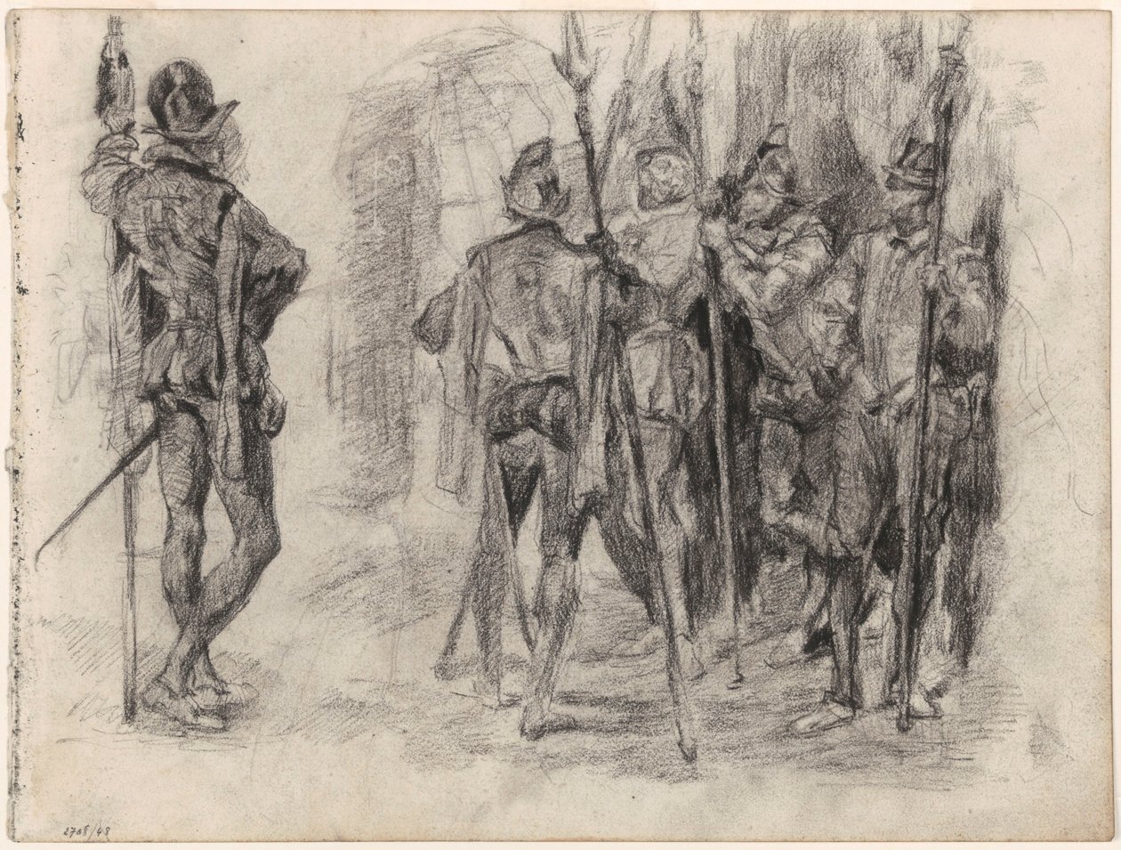 Sketches of Characters and Five Spanish Soldiers with Lances by James Ensor