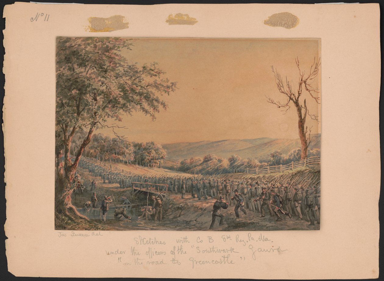 Sketches with Co. B, 8th Reg. Pa. Ma. under the Officers of the Old Southwark Guard on the Road to Greencastle by James Fuller Queen