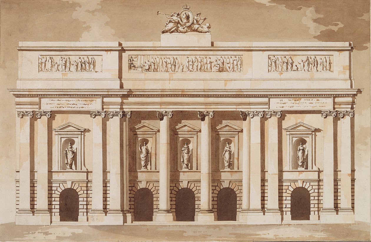 Elevation for the West Front of Parliament House, Dublin, c.1787 by James Gandon