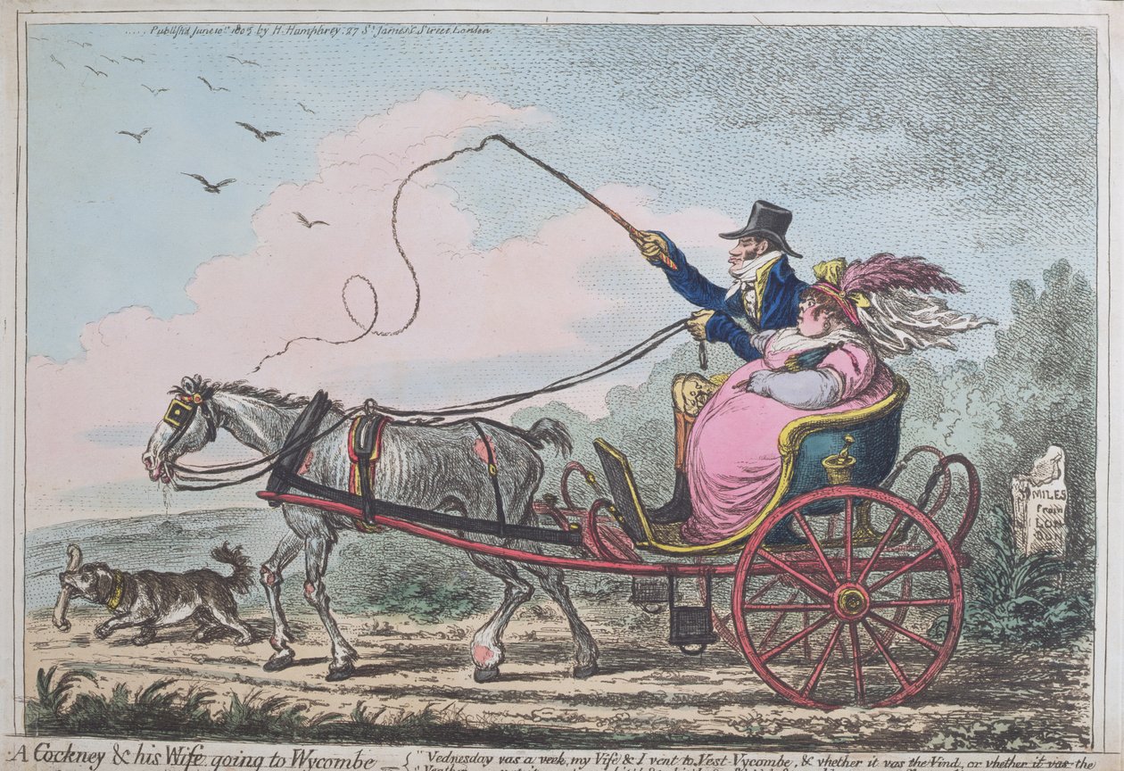 A Cockney and His Wife Going to Wycombe, published by Hannah Humphrey in 1805 by James Gillray