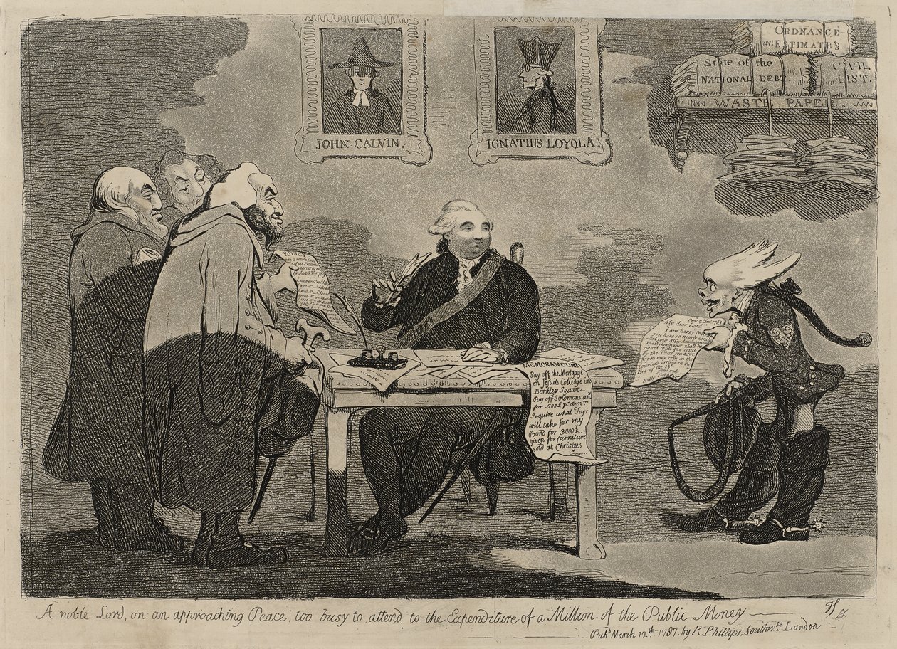 A Noble Lord on an Approaching Peace too Busy to Attend to the Expenditure of a Million of the Public Money [verso] by James Gillray