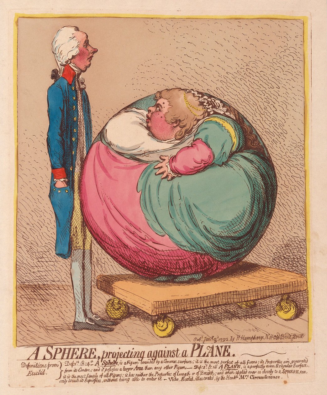 A Sphere projecting against a Plane, pub. 1792 by James Gillray