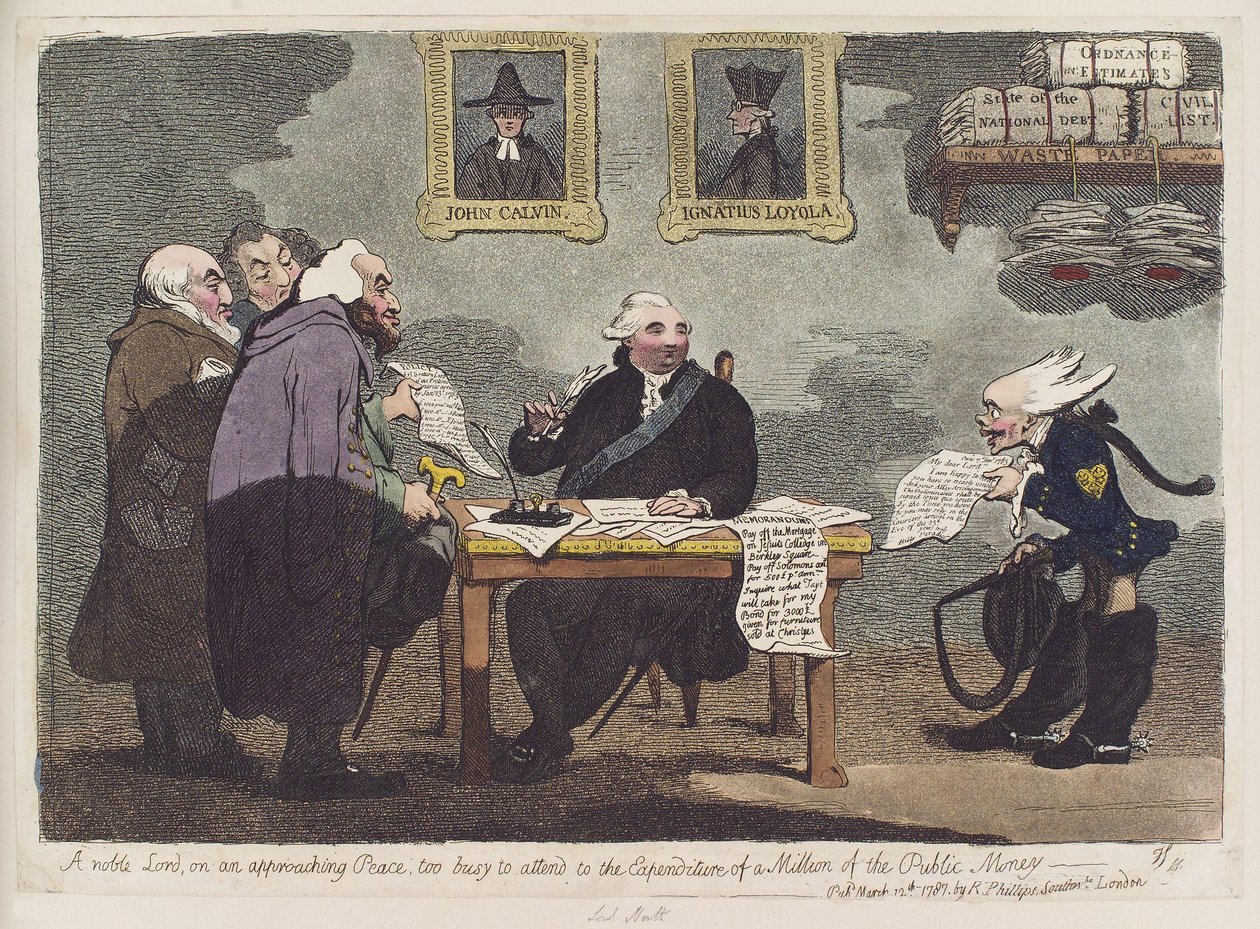A Noble Lord, on an Approaching Peace, Too Busy to Attend to the Expenditure of a Million of the Public Money by James Gillray