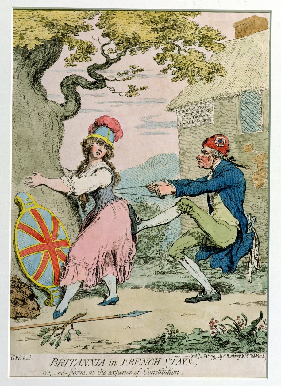 Britannia in French Stays, or Re-Form at the Expense of Constitution, published by Hannah Humphrey in 1793 by James Gillray