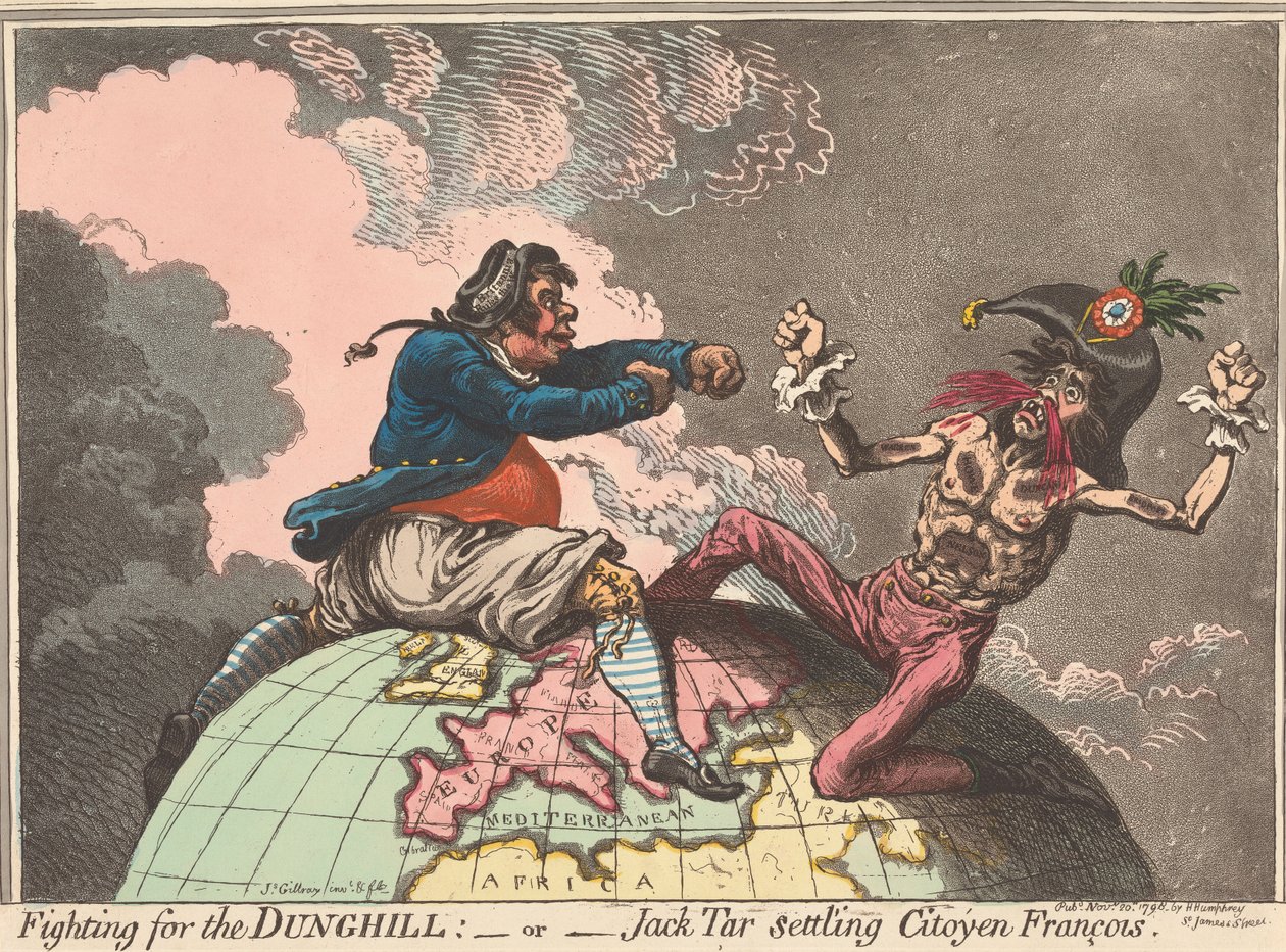 Fighting for the Dunghill, or Jack Tar Settling Citoyen Francois (from: Caricature, vol. 1) by James Gillray
