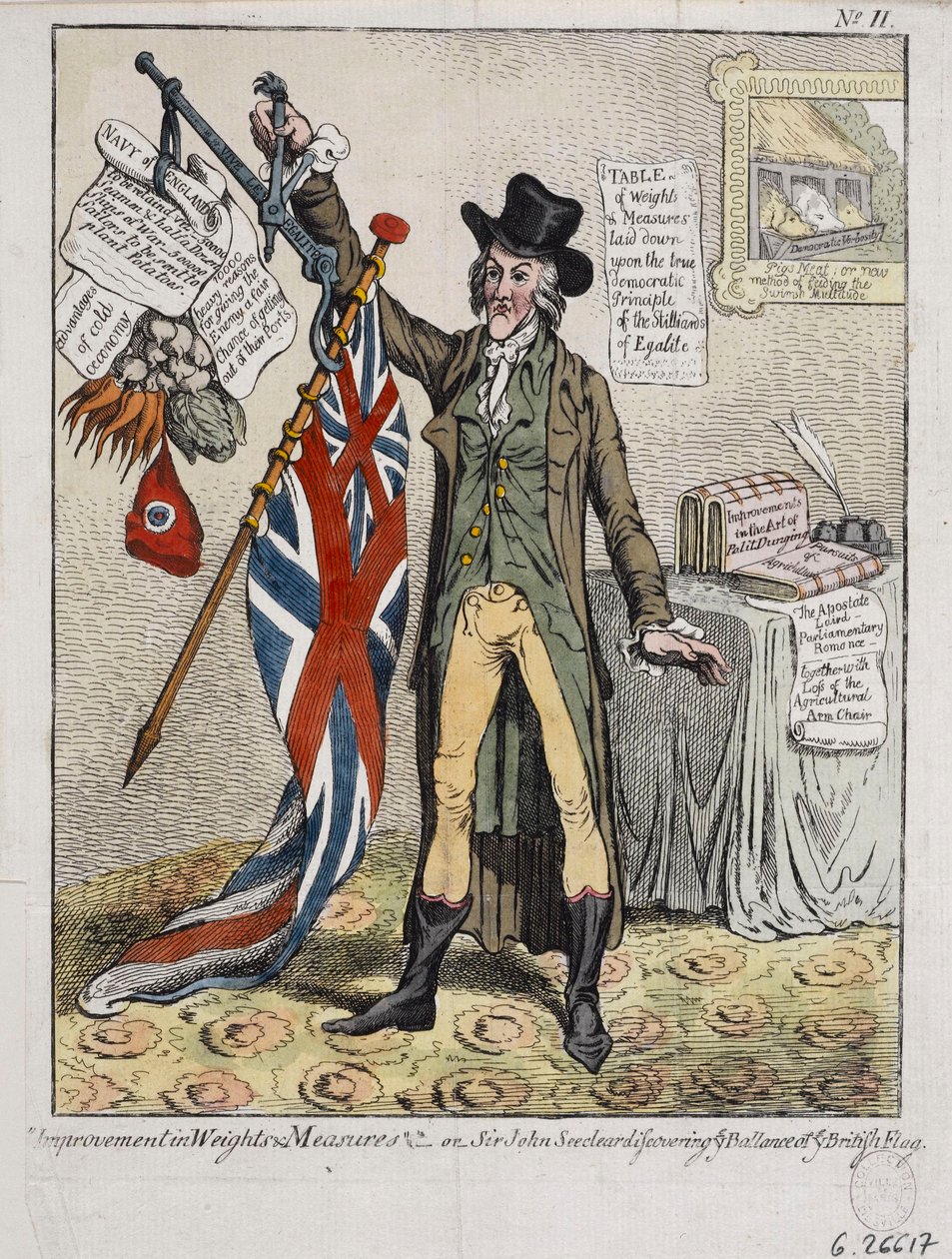 Improvement in Weights & Measures or Sir John Seeclear Discovering the Balance of the British Flag by James Gillray