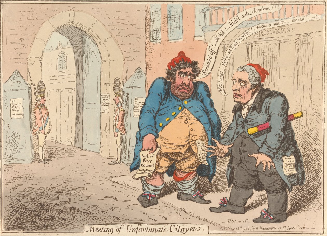 Meeting of - Unfortunate Citizens. "Dismay of Two Disgraced Patriots" by James Gillray