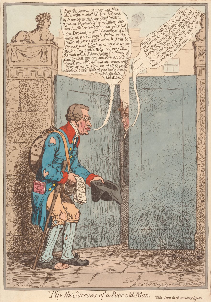 Pity the Sorrows of a Poor Old Man, Scene in Bloomsbury Square by James Gillray