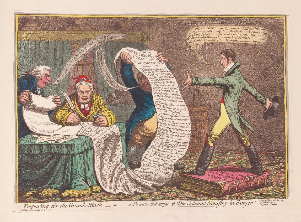 Preparing for the Grand Attack, or a Private Rehearsal of The ci-devant Ministry in Danger by James Gillray