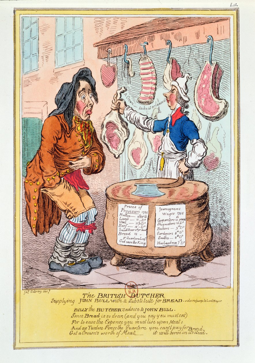 The British Butcher Supplying John Bull with a Substitute for Bread, 1795 by James Gillray
