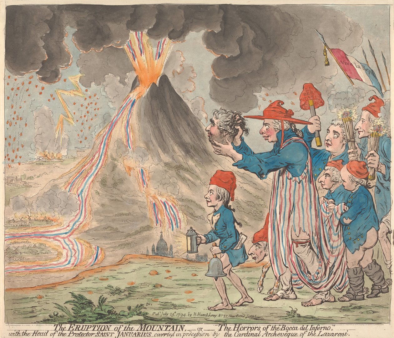 The Eruption of the Mountain - or - The Horrors of the Bocca Del Inforno----With the Head of the Protector Saint Januarius Carried in Processions by the Cardinal Archbishop of the Lazaroni by James Gillray