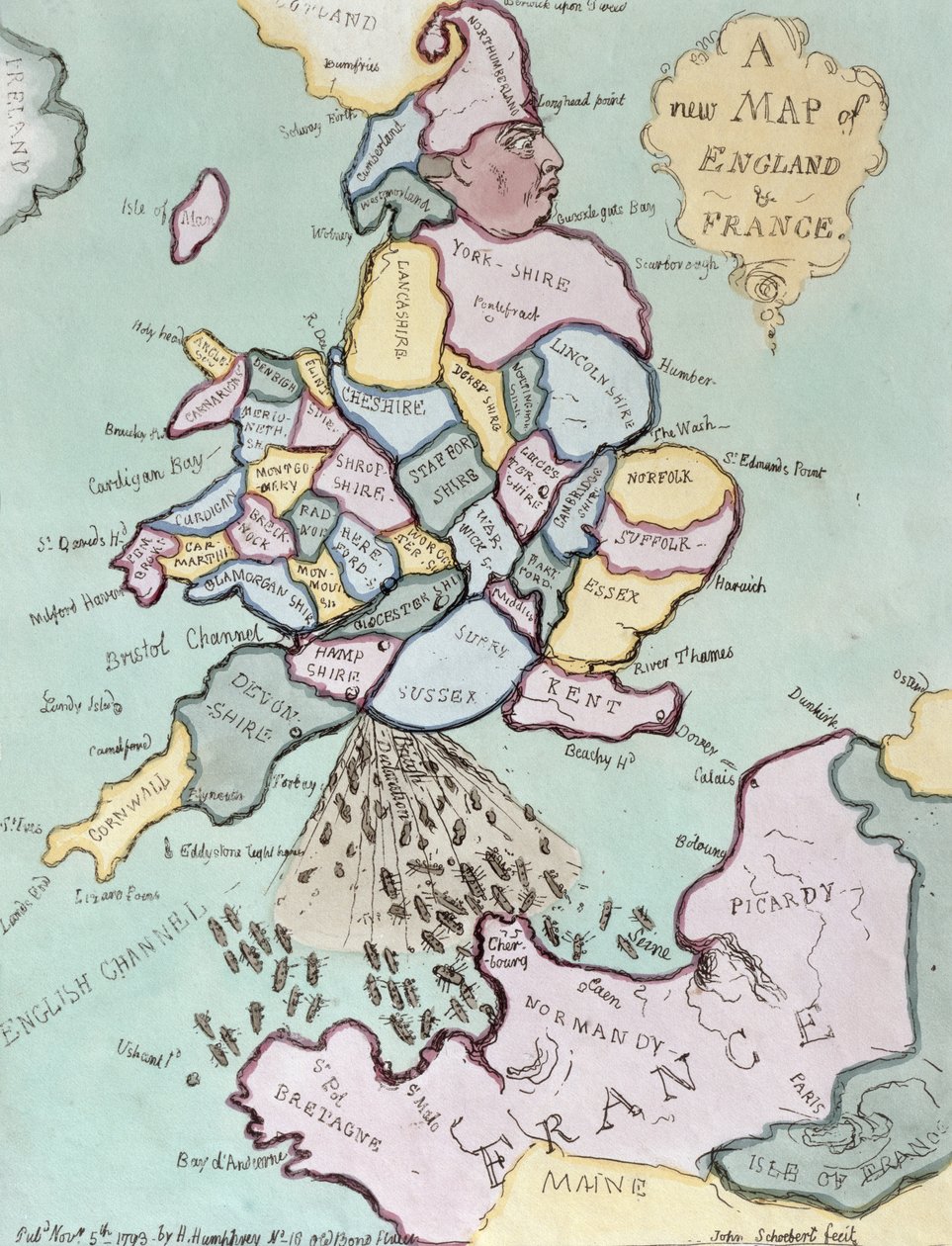 The French Invasion, or John Bull Bombarding the Bum-Boats, published by Hannah Humphrey in 1793 by James Gillray
