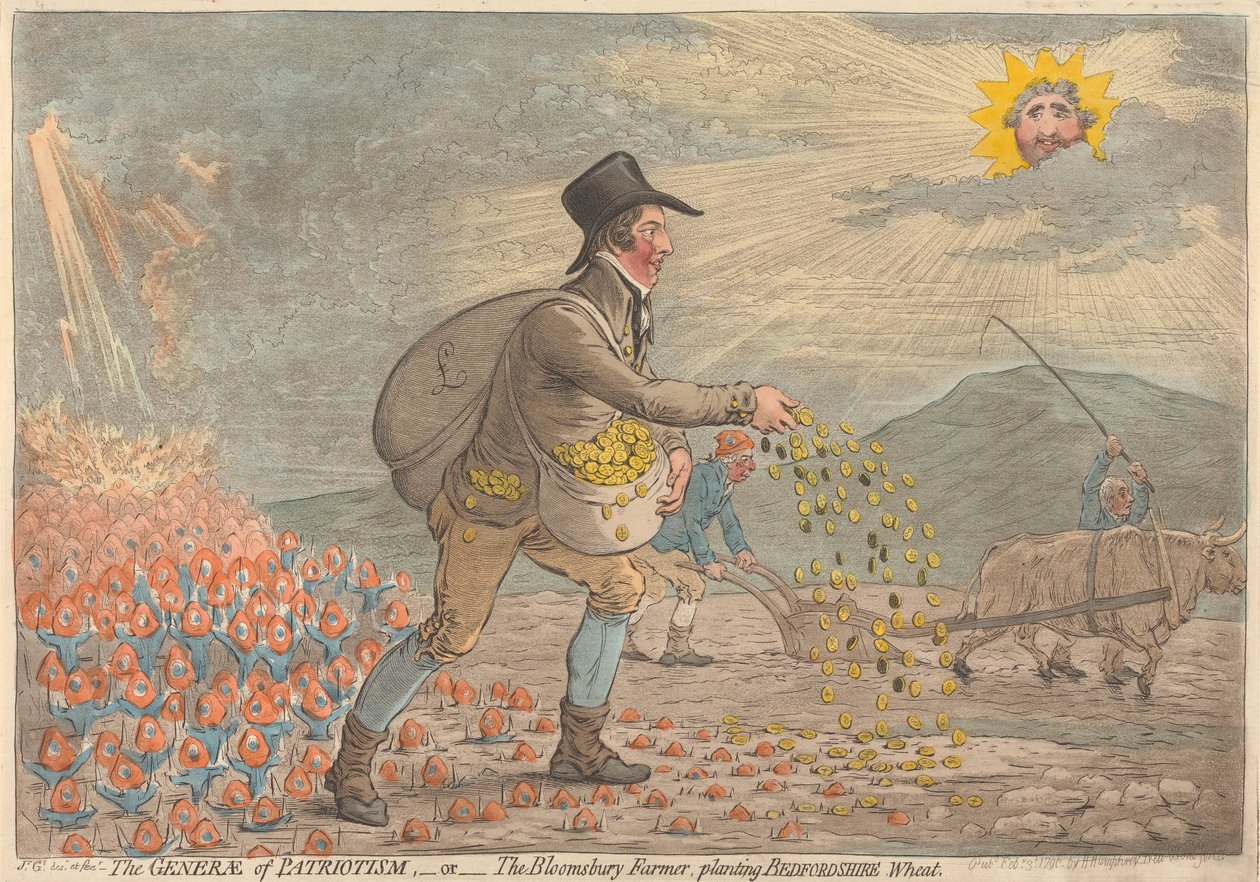 The General of Patriotism, or The Bloomsbury Farmer, Planting Bedfordshire Wheat by James Gillray