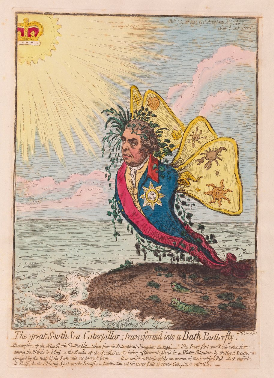 The Great South Sea Caterpillar, transformed into a Bath Butterfly, pub. 1792 by James Gillray