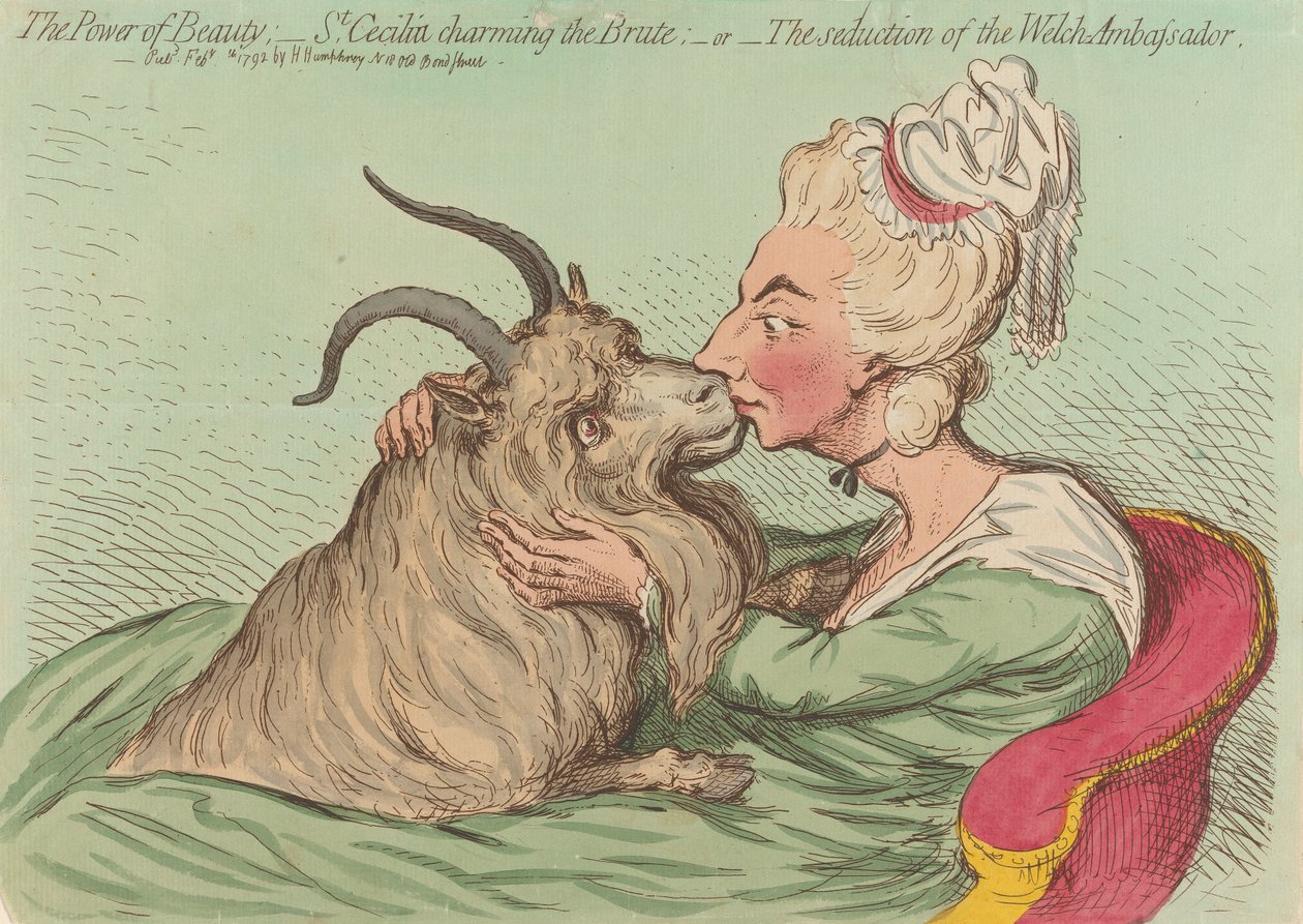 The Power of Beauty; - St. Cecilia Charming the Brute; - or - The Seduction of the Welsh Ambassador (from: Caricature, vol. 2) by James Gillray