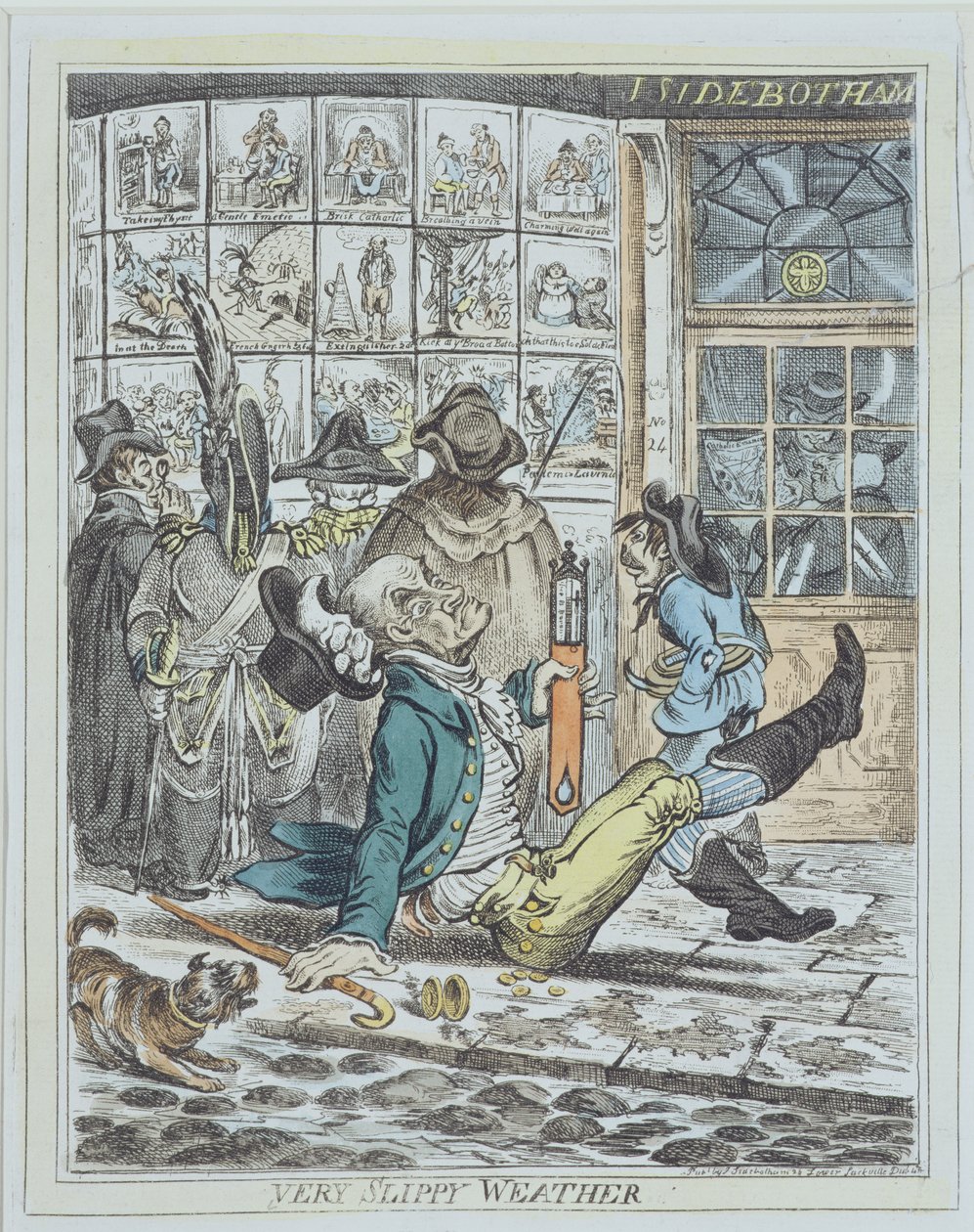 Very Slippy Weather, engraved by J. Sidebotham by James Gillray