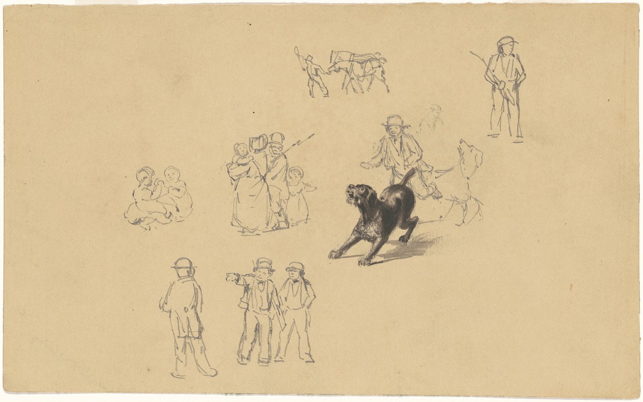 Barking Dog and Studies for Militia Training, c.1841 by James Goodwin Clonney