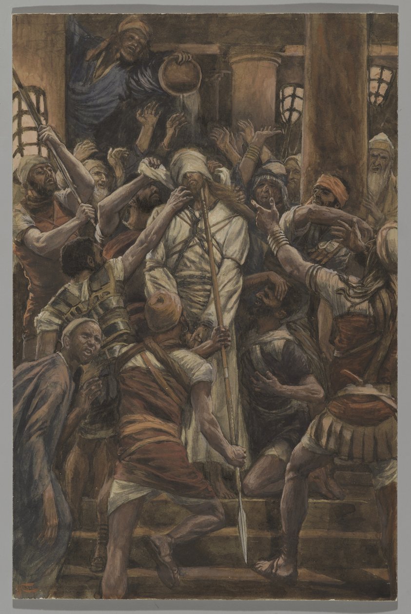 Maltreatments in the House of Caiaphas, illustration from The Life of Our Lord Jesus Christ by James Jacques Joseph Tissot