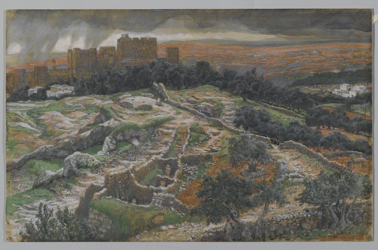 Reconstruction of Golgotha and the Holy Sepulchre, seen from the Judicial Gate, illustration from The Life of Our Lord Jesus Christ by James Jacques Joseph Tissot