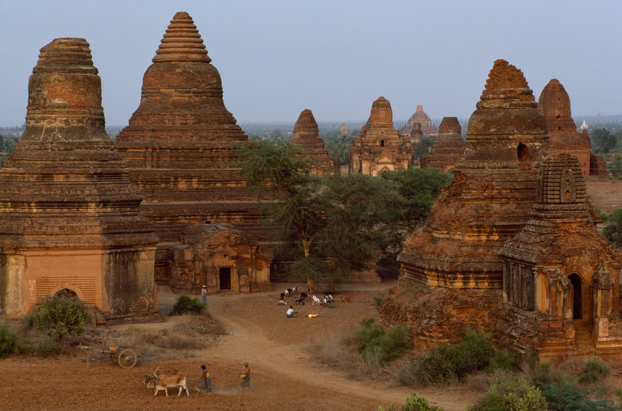 Man Aung Pagodas with farmers, Myanmar by James L Stanfield