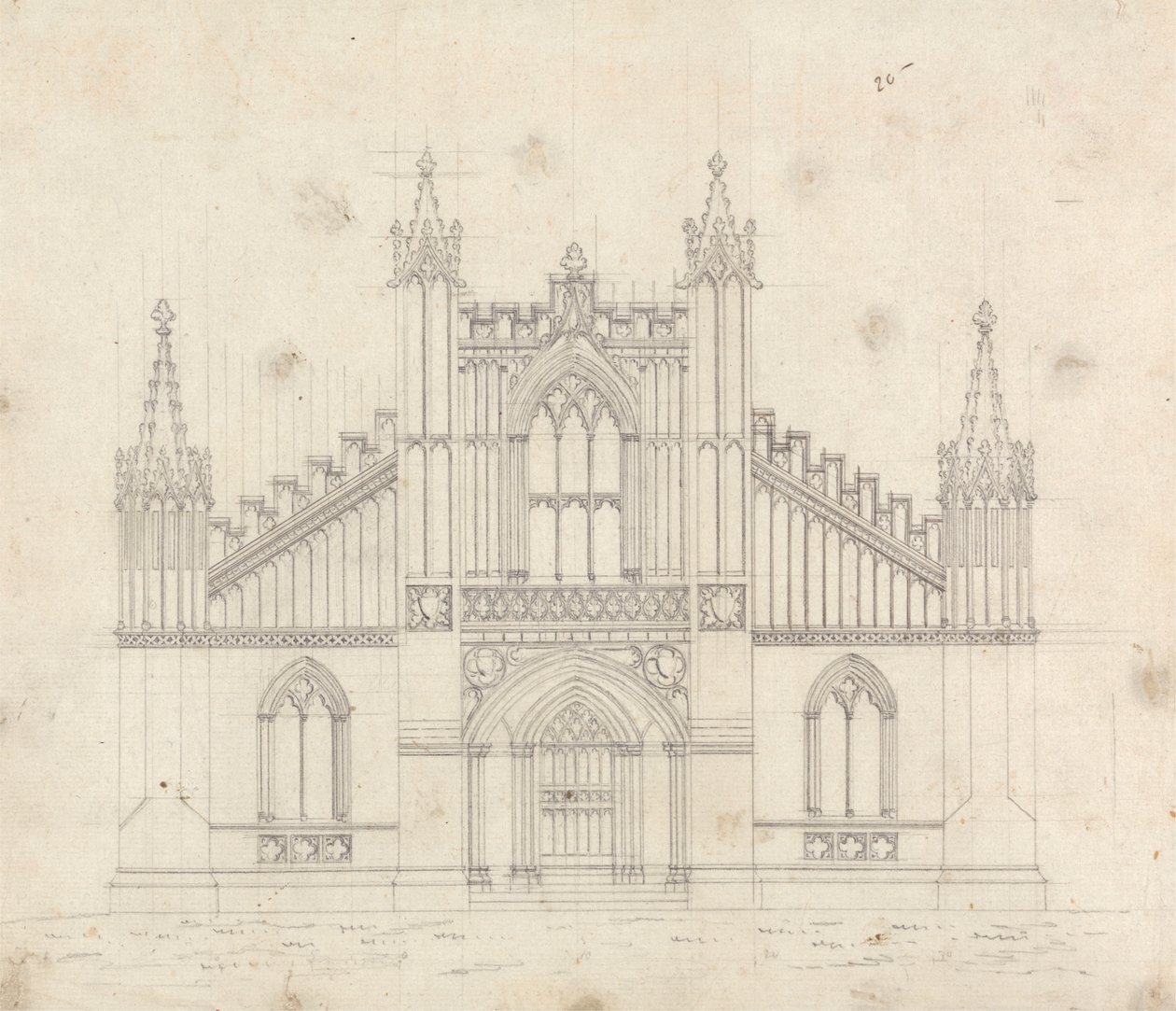 Preparatory drawing for Design 11, Plate 9 of A Collection of Designs for Rural Retreats by James Malton