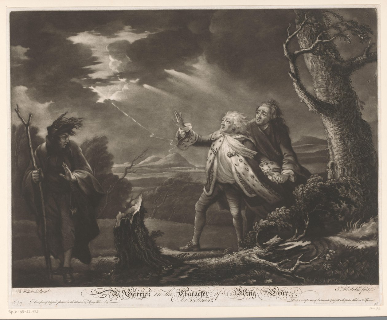 David Garrick as King Lear with the Earl of Kent and Edgar Disguised as Tom in a Stormy Landscape by James McArdell