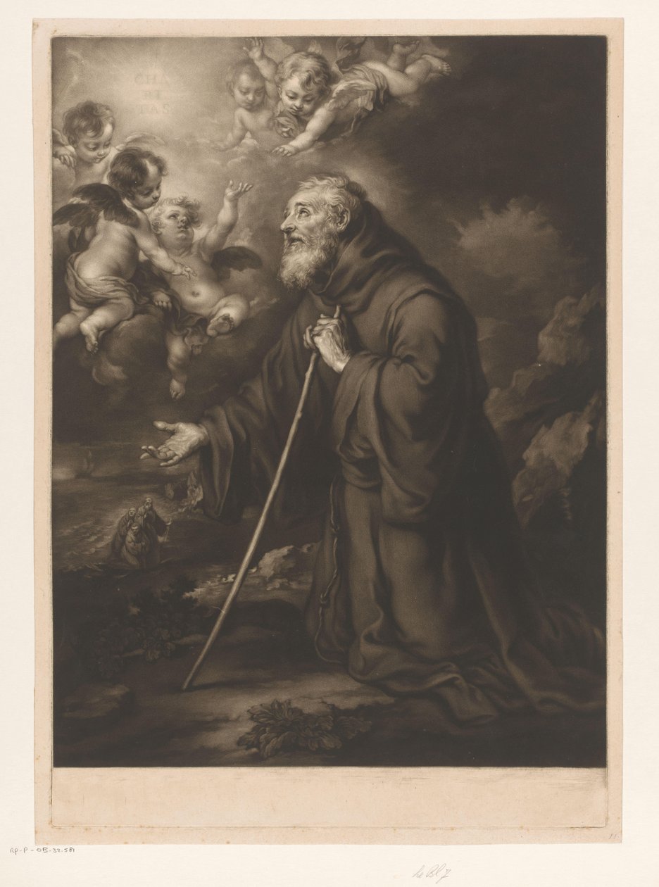 Kneeling Saint Francis of Paola in Prayer by James McArdell