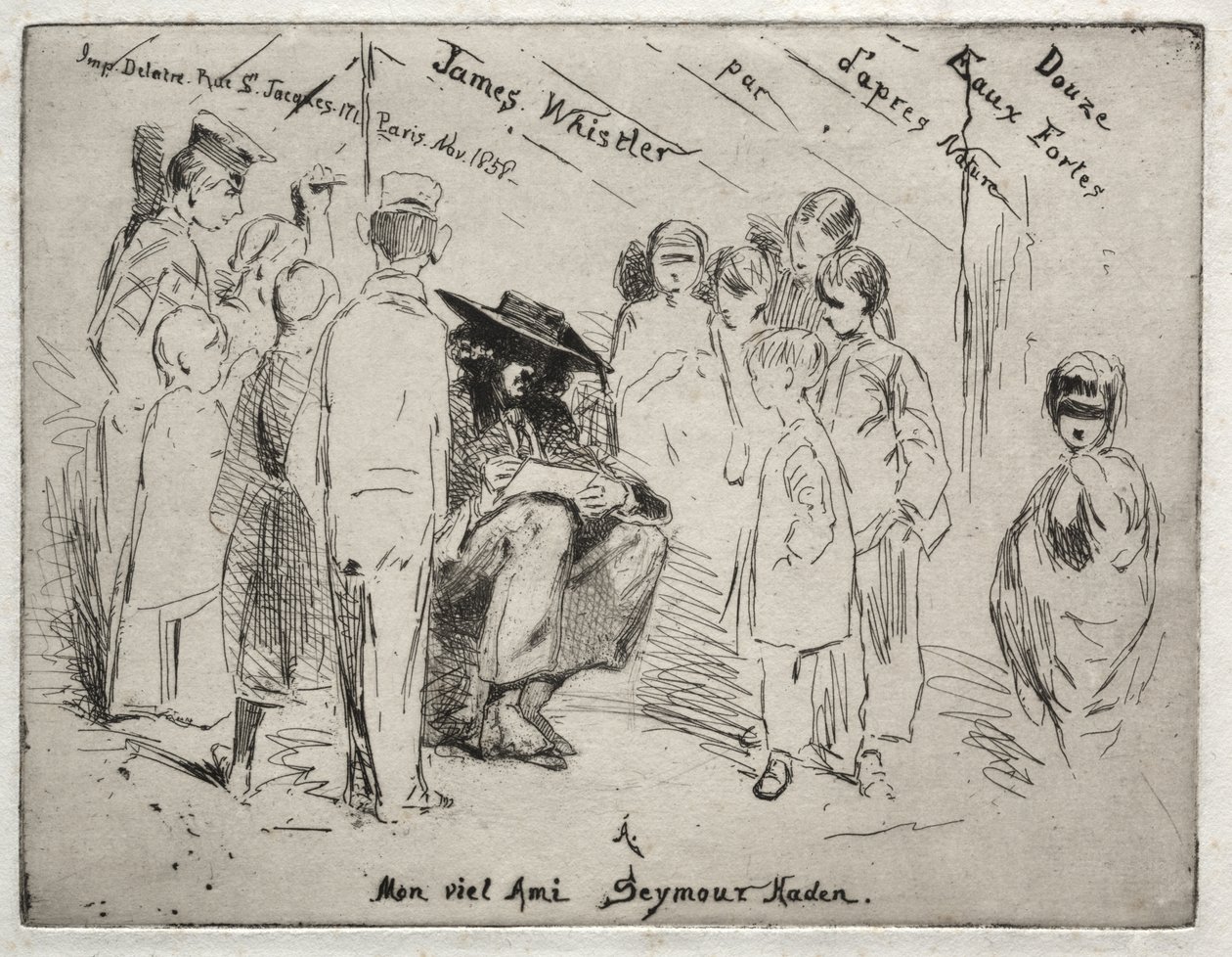 Twelve Etchings from Nature: Title Page - Delauney Sketching by James McNeill Whistler