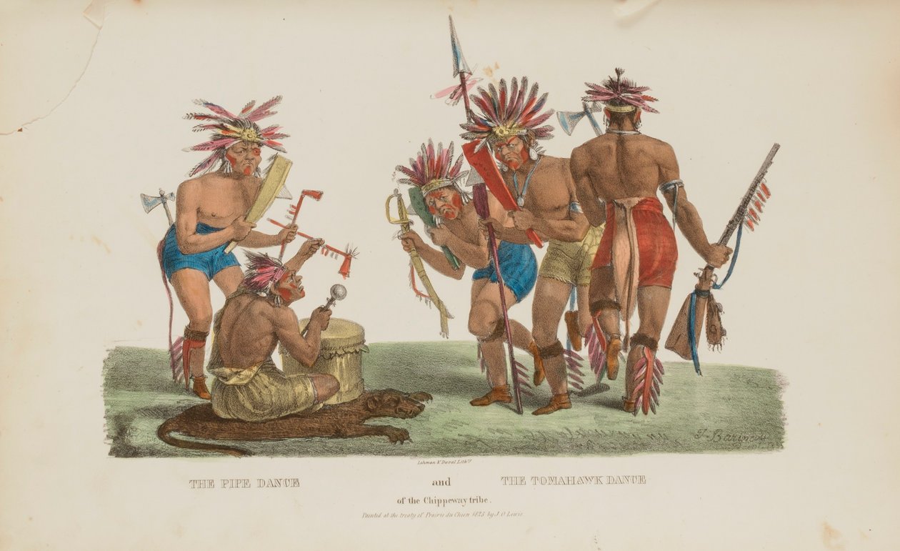 The Pipe Dance and the Tomahawk Dance of the Chippeway Tribe, from The Aboriginal Portfolio by James Otto Lewis