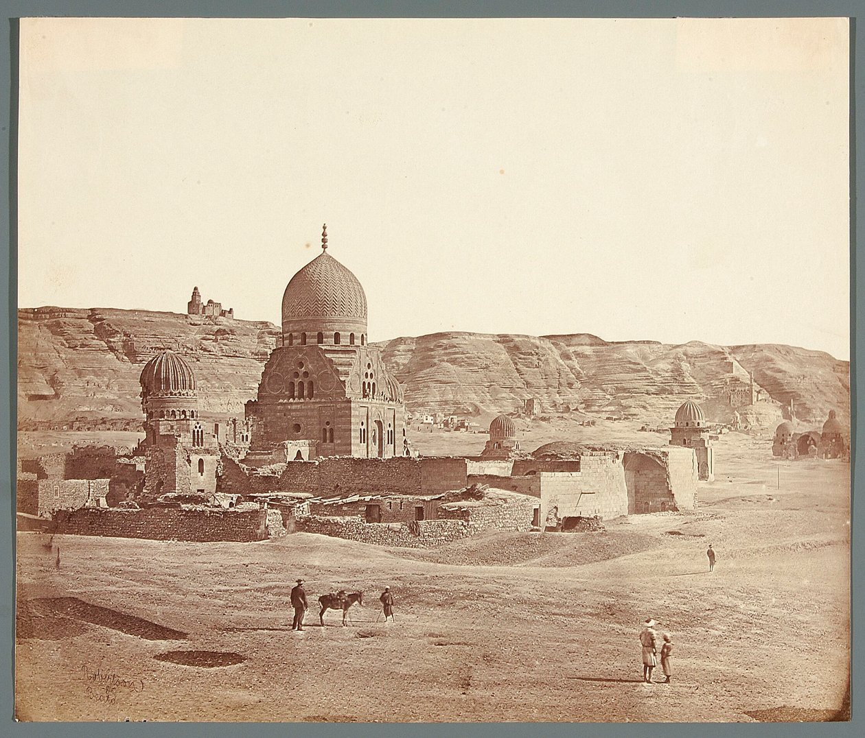 Egypt. Cairo. Southern Necropolis. In the foreground, the Mausoleum of Sudun (1504), in the background on the Mukattam Plateau, the Al-Djujus Mosque by James Robertson