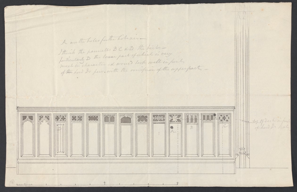 Cobham Hall, Kent: Design for Paneling of a Pew by James Wyatt