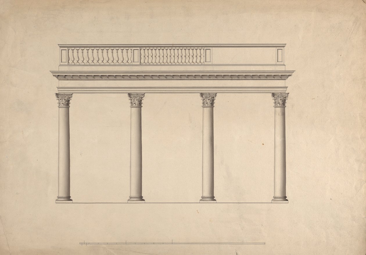 Cobham Hall, Kent: Elevation of Colonnade with Balustraded Parapet by James Wyatt