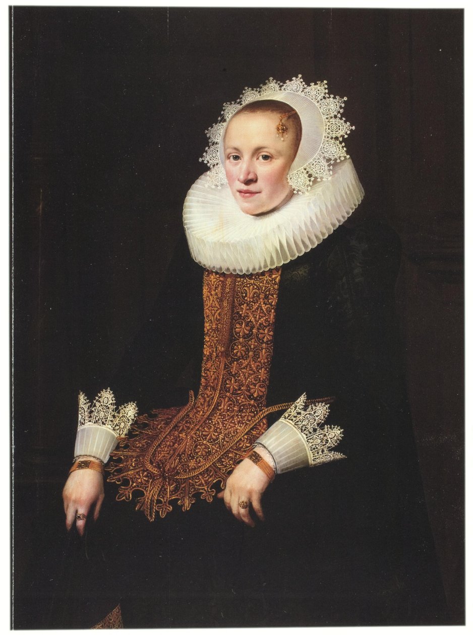 Portrait of a Young Lady in a Wedding Stomacher, Diadem Cap and Millstone Ruff by Jan Anthonisz. van Ravesteyn
