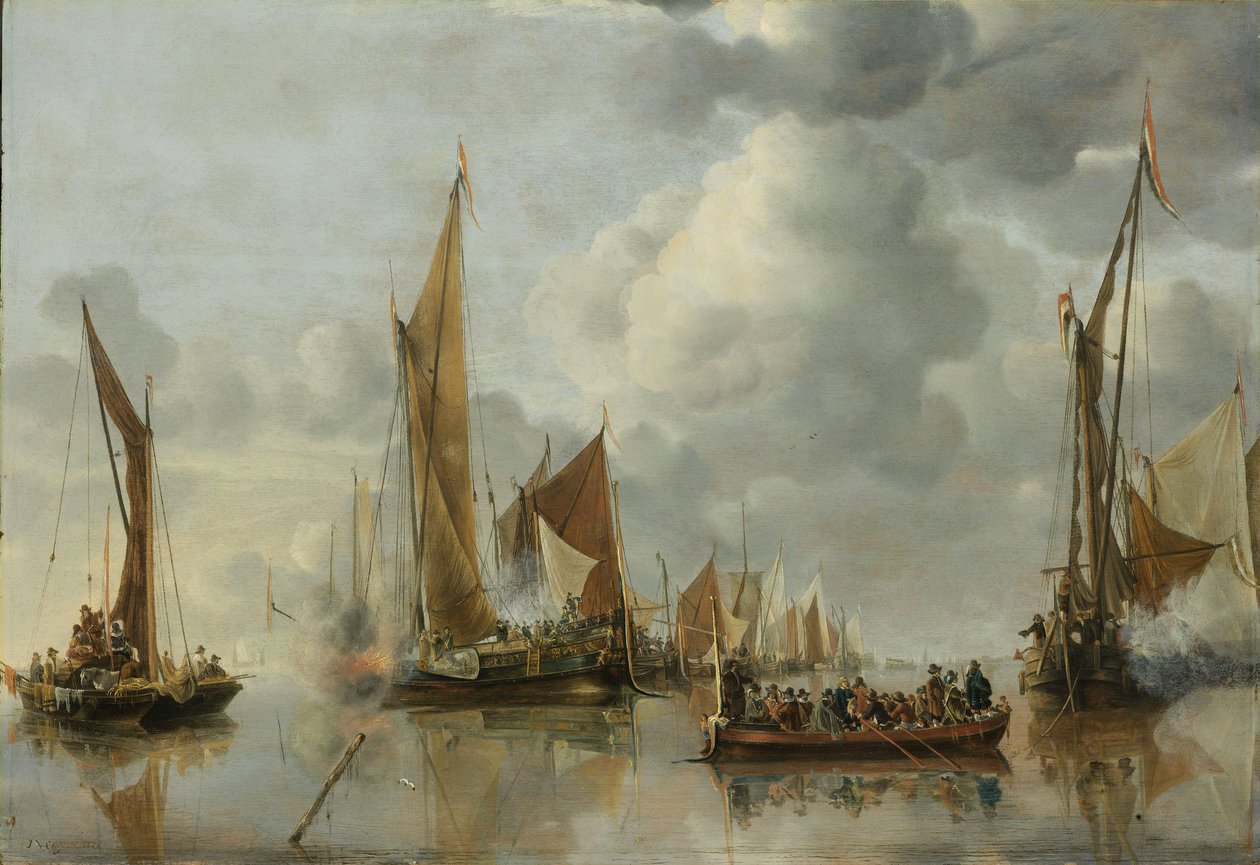 The Home Fleet Saluting the State Barge by Jan van de Cappelle