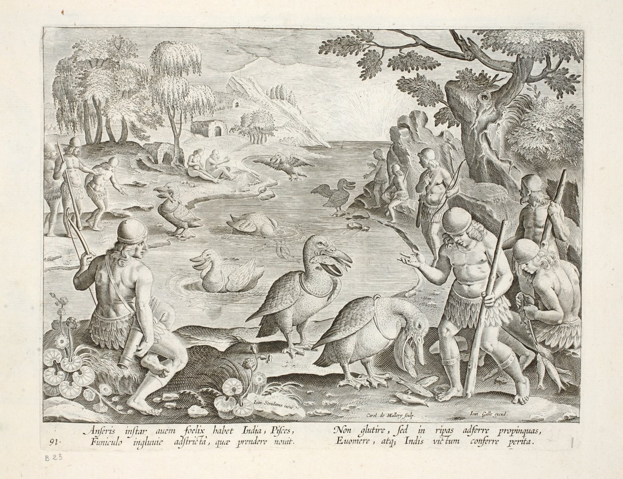 Semi-Naked Savages of India Using Pelicans to Catch Fish, plate 91, illustration from 