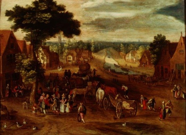 A Village with Travellers Outside an Inn by Jan (follower of) Brueghel