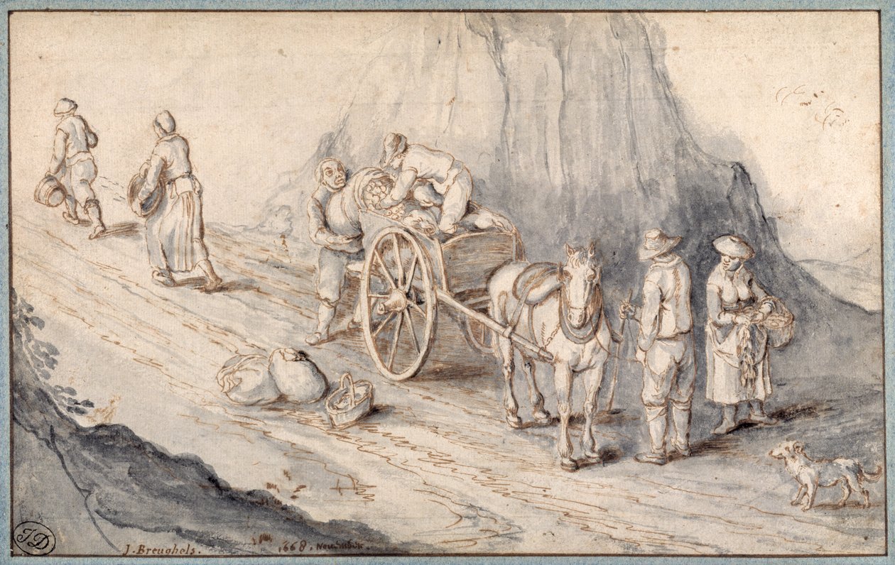 Peasants Loading a One-Horse Cart with Root Vegetables by Jan (follower of) Brueghel