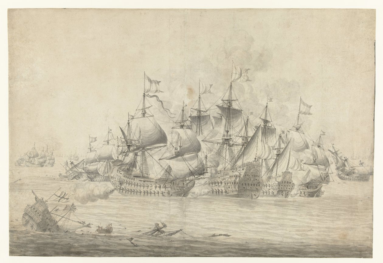 A Sea Battle, Possibly at Lowestoft on June 13, 1665 (right panel) by Jan Abrahamsz. Beerstraten (possibly)