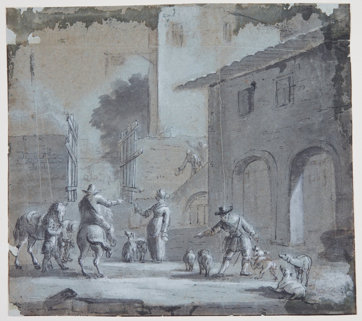 City Scene with an Open Gate, Figures, and Animals by Jan Asselijn