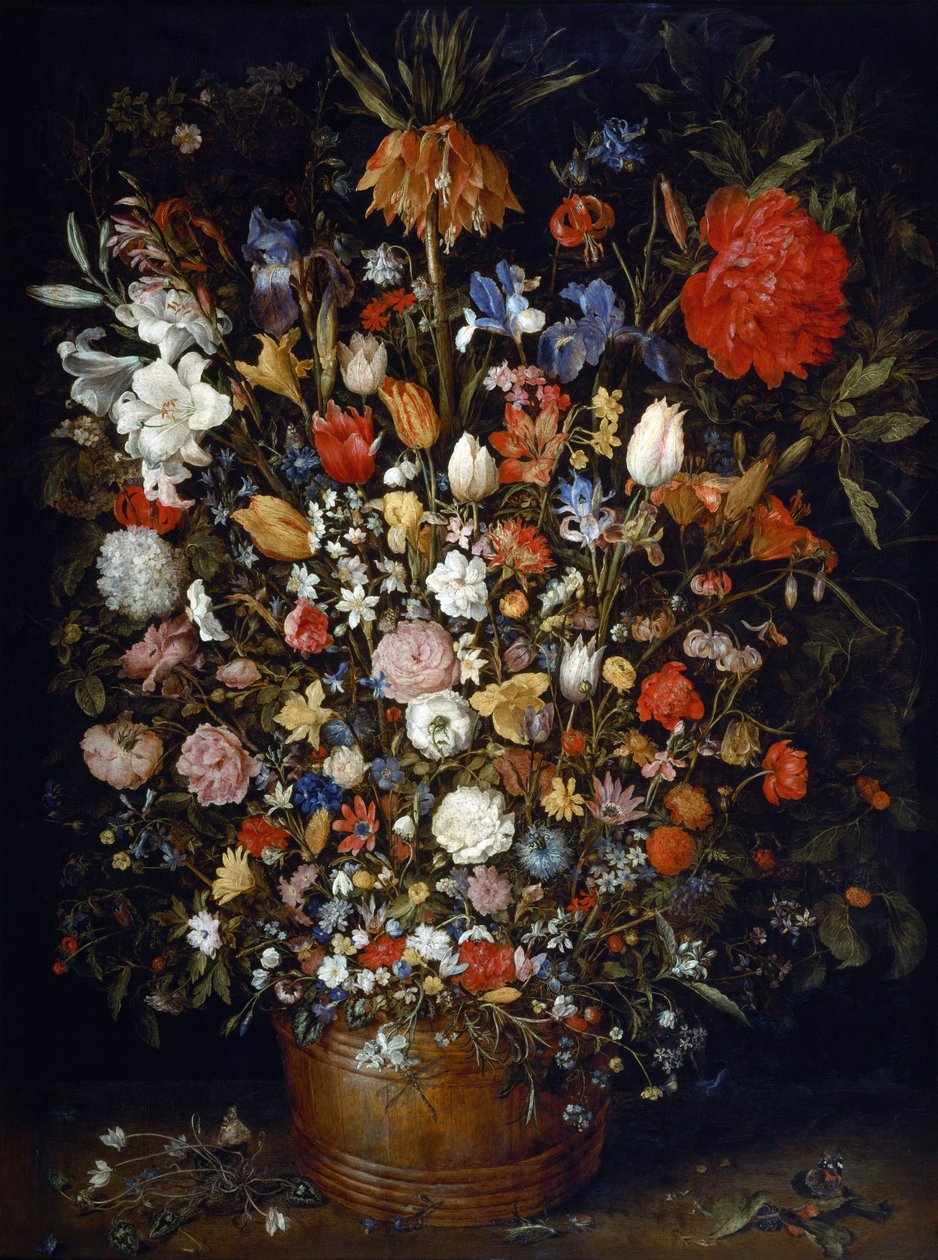 Flowers in a Wooden Vessel by Jan Brueghel the Elder
