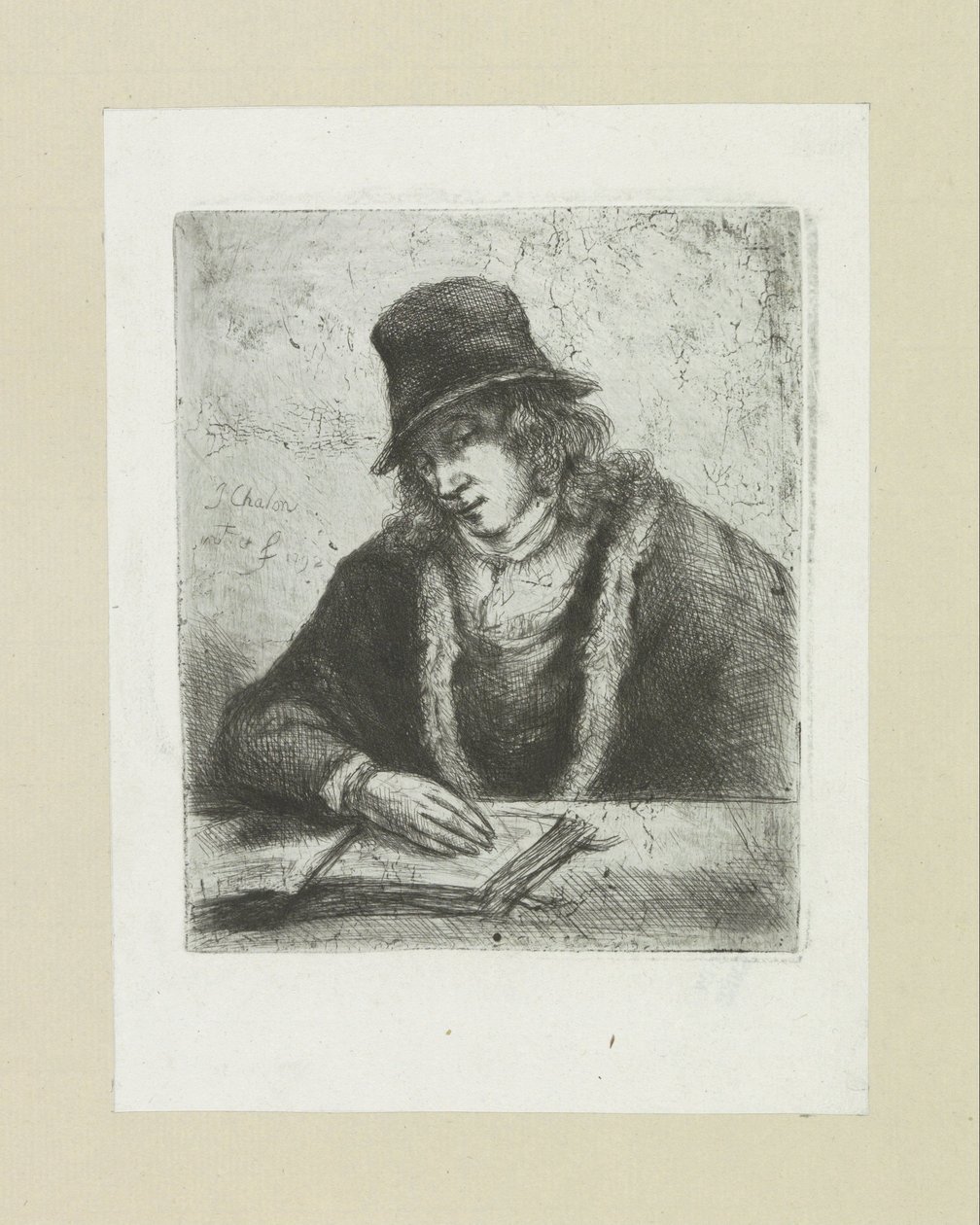Reading Man with Hat (The Compleat Work of Etchings by John Chalon) by Jan Chalon
