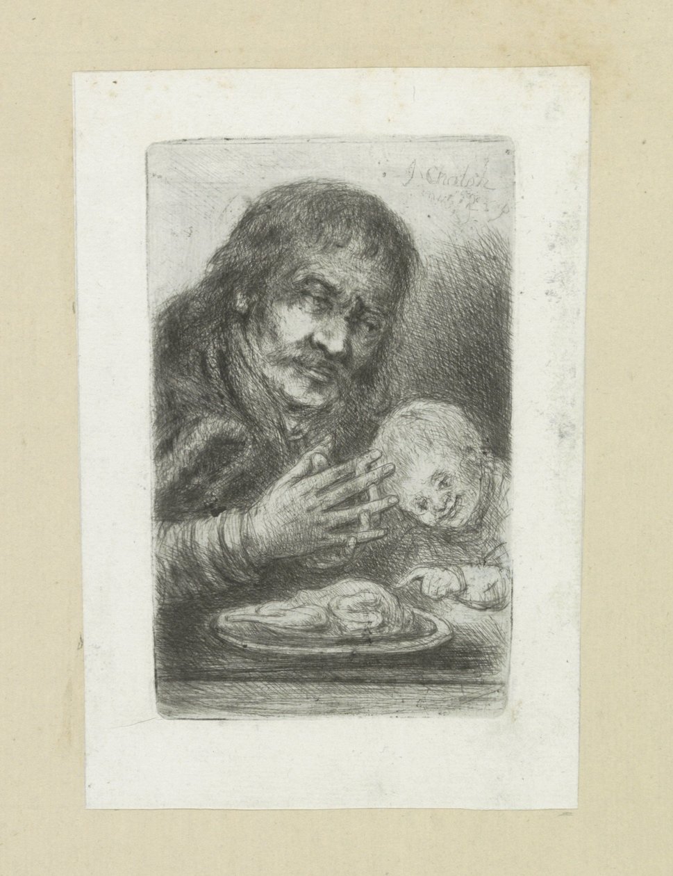 Man and Child at the Dining Table (The Compleat Work of Etchings by John Chalon) by Jan Chalon